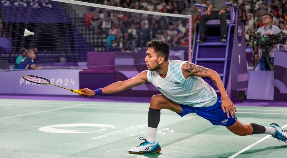 Indian badminton star Lakshya Sen in action at Paris Olympics 2024 